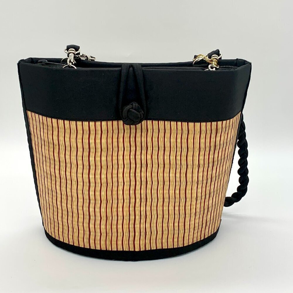 Saraye Black Curved Tatami Style Avi Purse Handmade Cambodia